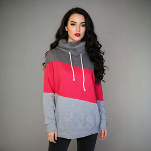 Denim Moves Medium Red Grey Mock Neck Hoodie